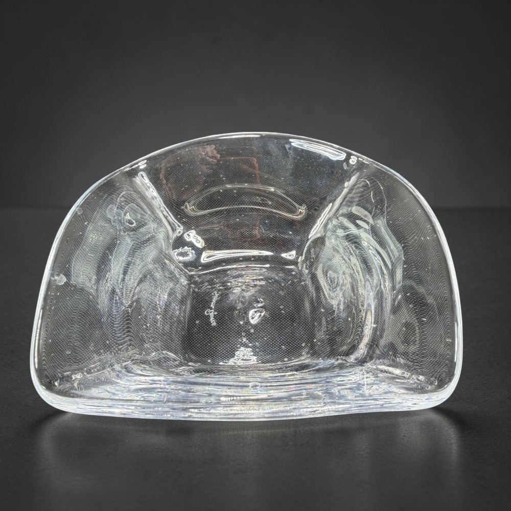 Simon Pearce Woodbury Glass Bowl Clear Hand Blown Signed Crystal Dish Bowl VTG‎